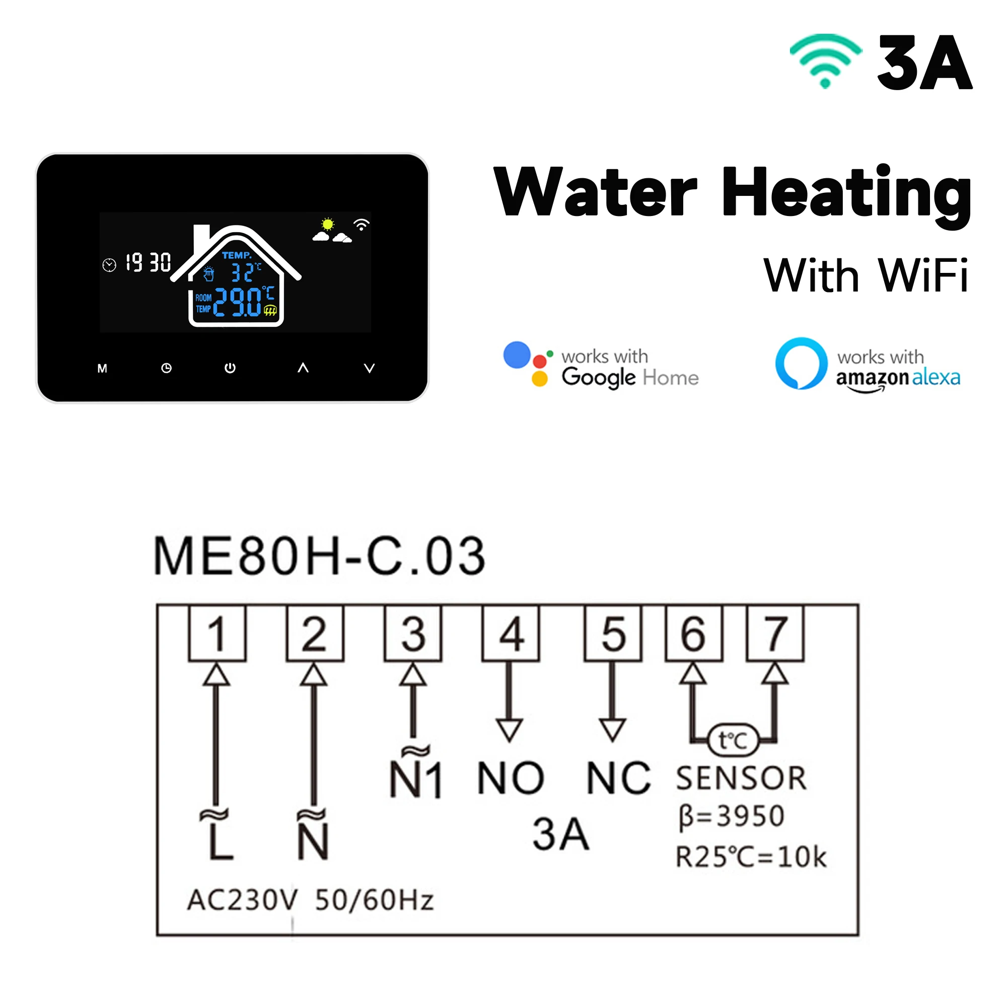 Thermostat intelligent WiFi, régulateur de température, chauffage électrique au sol, affichage LCD p