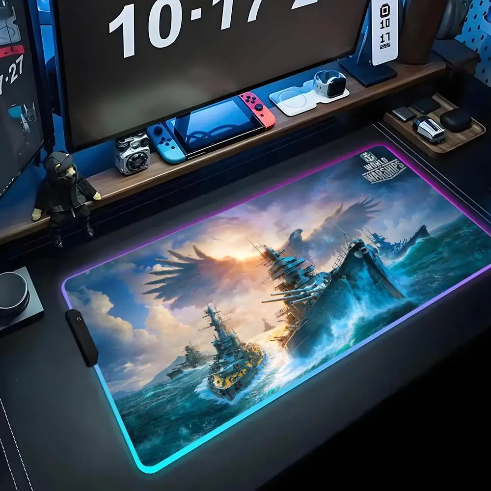 

Коврик для мыши World of Warship RGB, большой светодиодный коврик для ПК, светящийся коврик для мыши, большой коврик для клавиатуры, настольный коврик с подсветкой