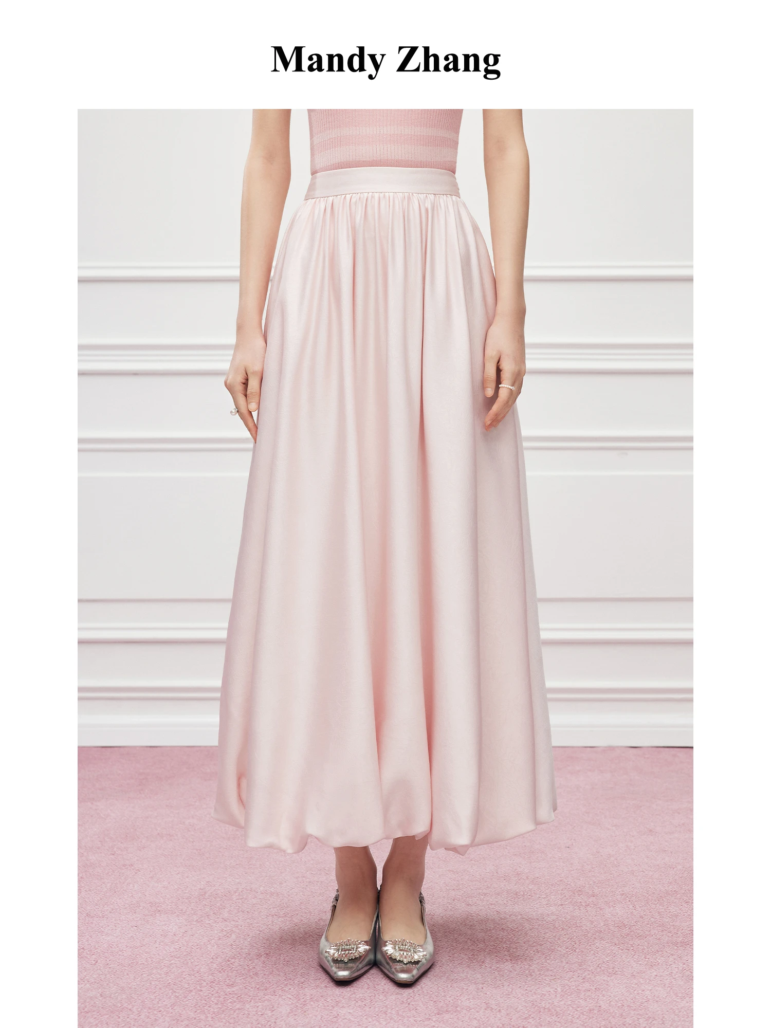 

Elegant High Waist A-Line Skirt MandyZhang Pink 3D Flower Bud Long Skirt Women's Fashion Polyester Fiber Daily Wear