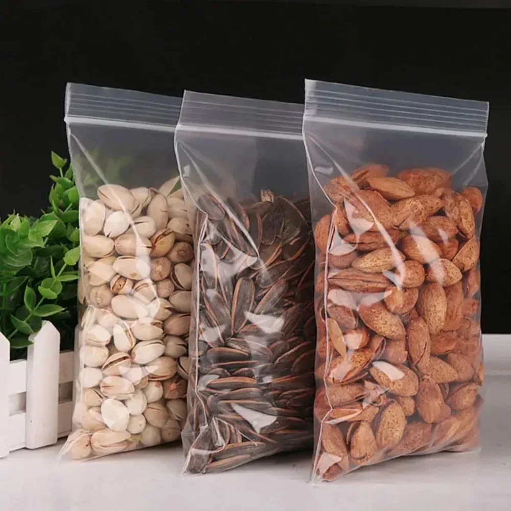 100/300PCS Transparante Zip Zakken Voedsel Sieraden Vacuüm Opbergtas Plastic Dikker Hersluitbare Poly Zak Keuken Organisatie Pakket
