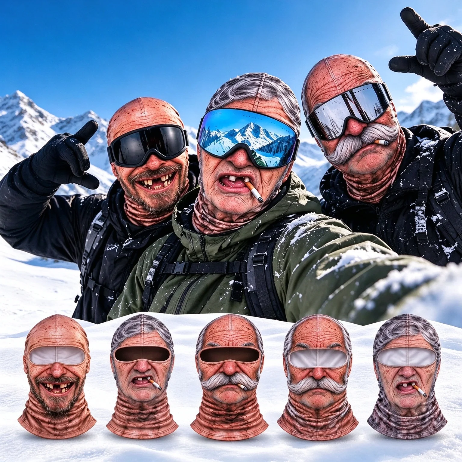 Funny 3D Realistic Old Man Balaclava Winter Windproof Warm Mask Breathable Headgear for Skiing Motorcycle Halloween Cosplay