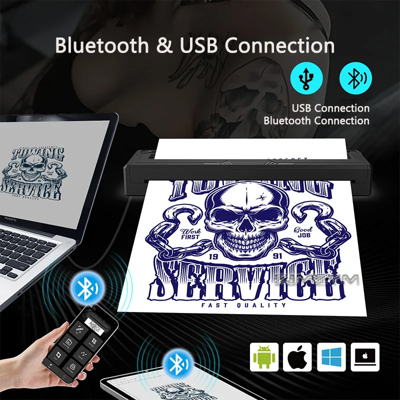 Portable Bluetooth Tattoo Stencil Printer A4 Multi Size 58/80/112/210mm Thermal Tattoo Transfer Copier Machine for Tattoo Studio