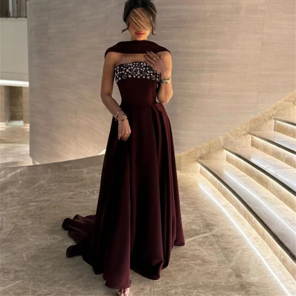 

ROYET Luxury High Neck Sleeveless Long A Line Evening Dress Floor Length Pleat Sweep Train Formal Prom Gown For Woman Customized