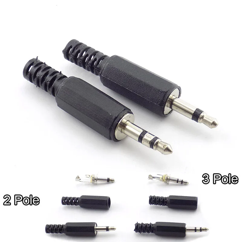 2/5/10 Pcs 3.5Mm 1/8 "Audio Man Plug Jack Adapter Mono/Stereo Connector Hoofdtelefoon 3.5Mm 2/3/4 Pole Plug Connector Zwart