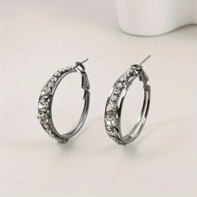 Gioielli femminili di moda orecchini pendenti a cerchio con pietre di zirconi bianchi Color oro argento per orecchini da sposa da donna regalo per feste