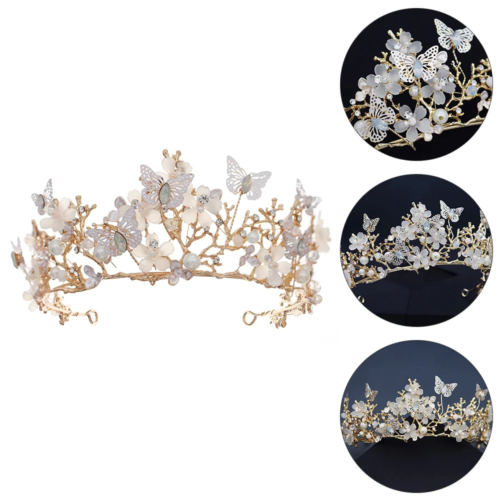 Corona de flores y mariposas, accesorios para el cabello de boda, Tiara, accesorio para fotografía, vestido elegante Miss