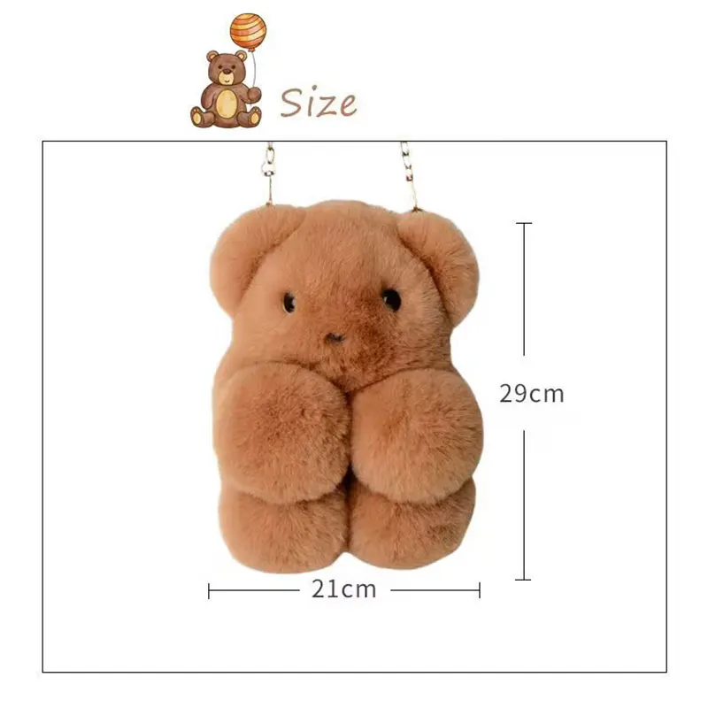 Mochila cruzada de oso de peluche para niña, bolso de mensajero creativo, bolso de cadena lindo, bolso de dibujos animados esponjoso encantador, nuevo