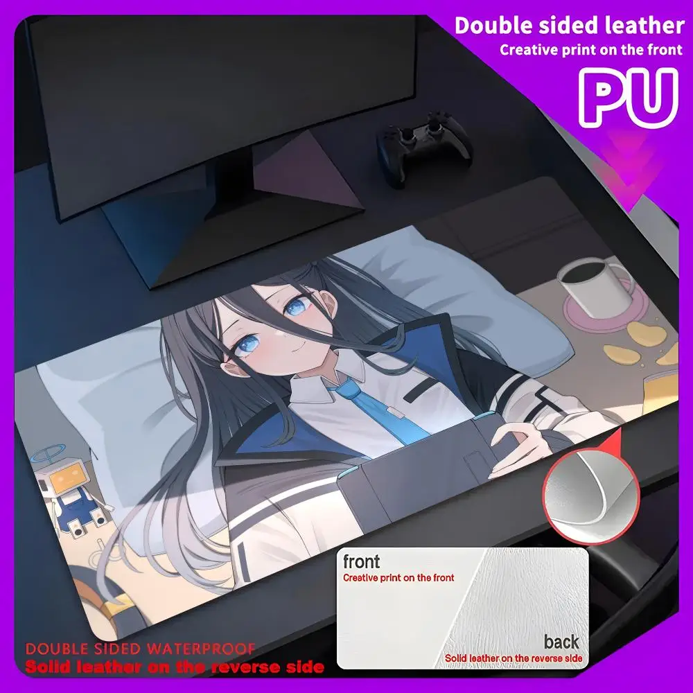 Alice T-Tendou B-Blue A-Archive Mouse Pad PU Leather Desk Protector Mat Large Size Office Waterproof 80x40 cm Desktop Mouse Mat