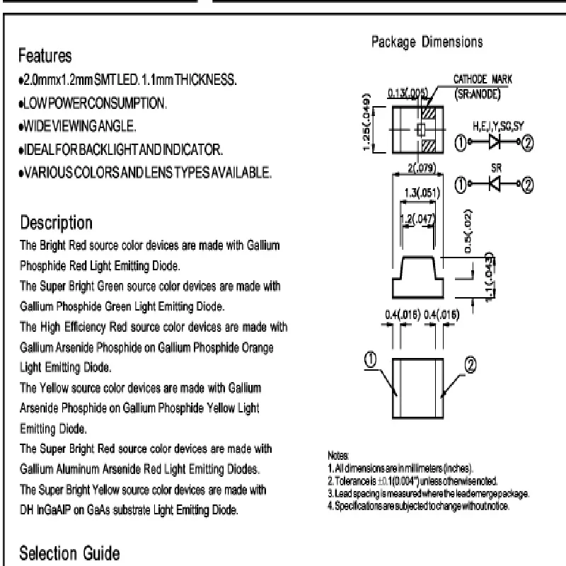 Kp-2012Hc Single Color Led, Bright Red, Water Clear, 1.3Mm, New Original In Stock