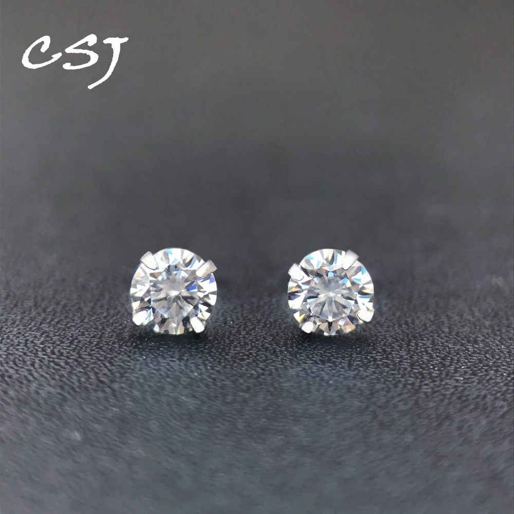 CSJ Real 1 Carat DF Color Moissanite Stud Earrings for Women Top Quality 100% 925 Sterling Silver Sparkling Wedding Jewelry Gift