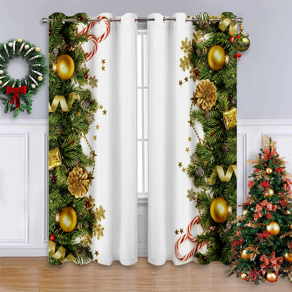 Modern Minimalist Curtains Featuring A Printed Christmas Tree Pattern—Perfect For Dining Room Holiday Decor And Festive Parties.