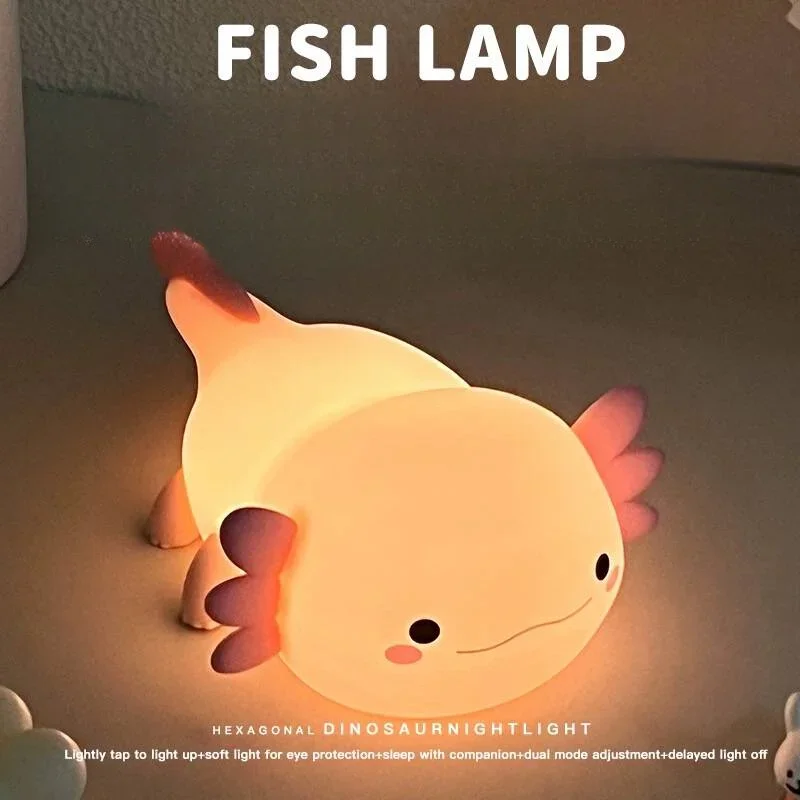 Cute Axolotls Lamp for Kids, Soft Silicone Kids Axolotls Nightlight LED Touch Night Lamp, Bedroom Decor as Xmas Birthday Gifts