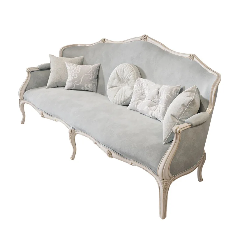 French Living Room Princess Style Carved Flower Three-Seater Sofa American Neoclassical Solid Furniture Set