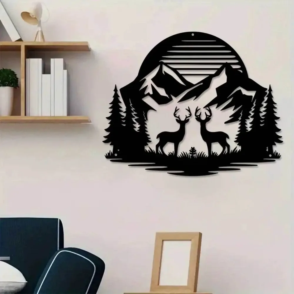 Iron Line Shape Wall Art, Black Minimalist Abstract Decor for Living Room Hallway, Rustic Bedroom Home Hanging Ornament