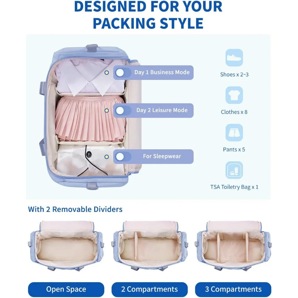 حقيبة سفر منتفخة خفيفة الوزن للنساء مقاس 18 × 14 × 8 مع حجرة للأحذية ومعتمدة من إدارة أمن المواصلات الأمريكية لخطوط الجوية الروحية الشخصية #4