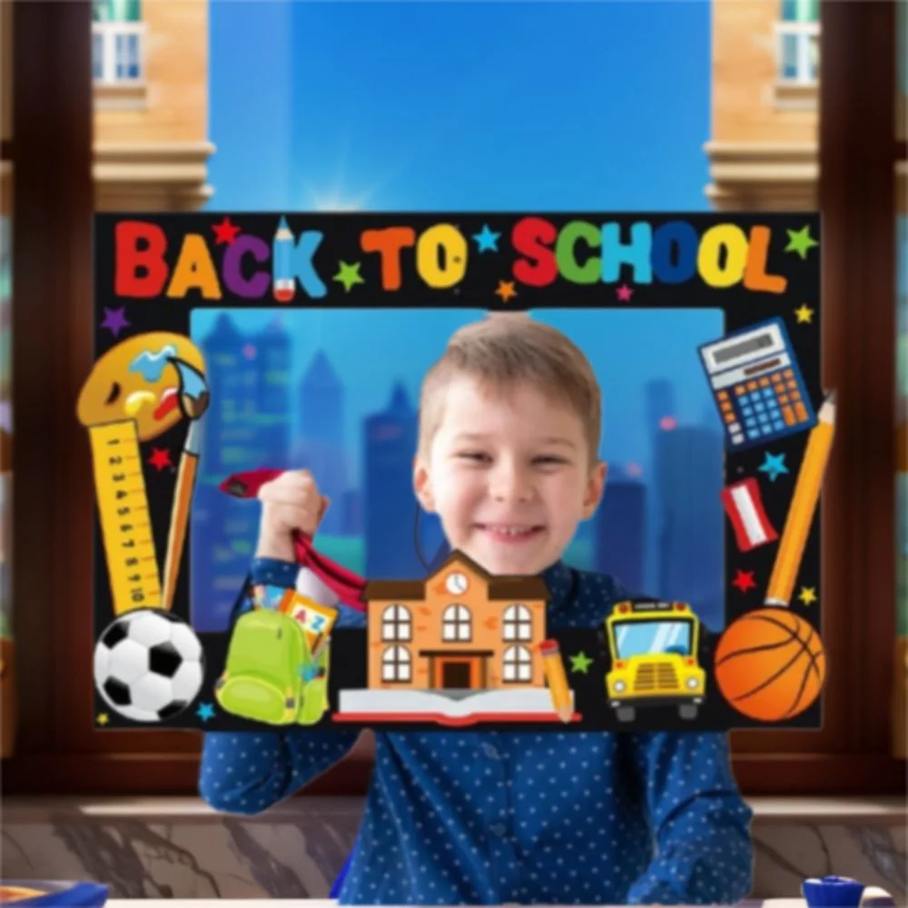 

School Season Back To School Photo Props Cartoon Colorful Party Paper Frame Backpack Pen Car DIY Welcome To School Signs
