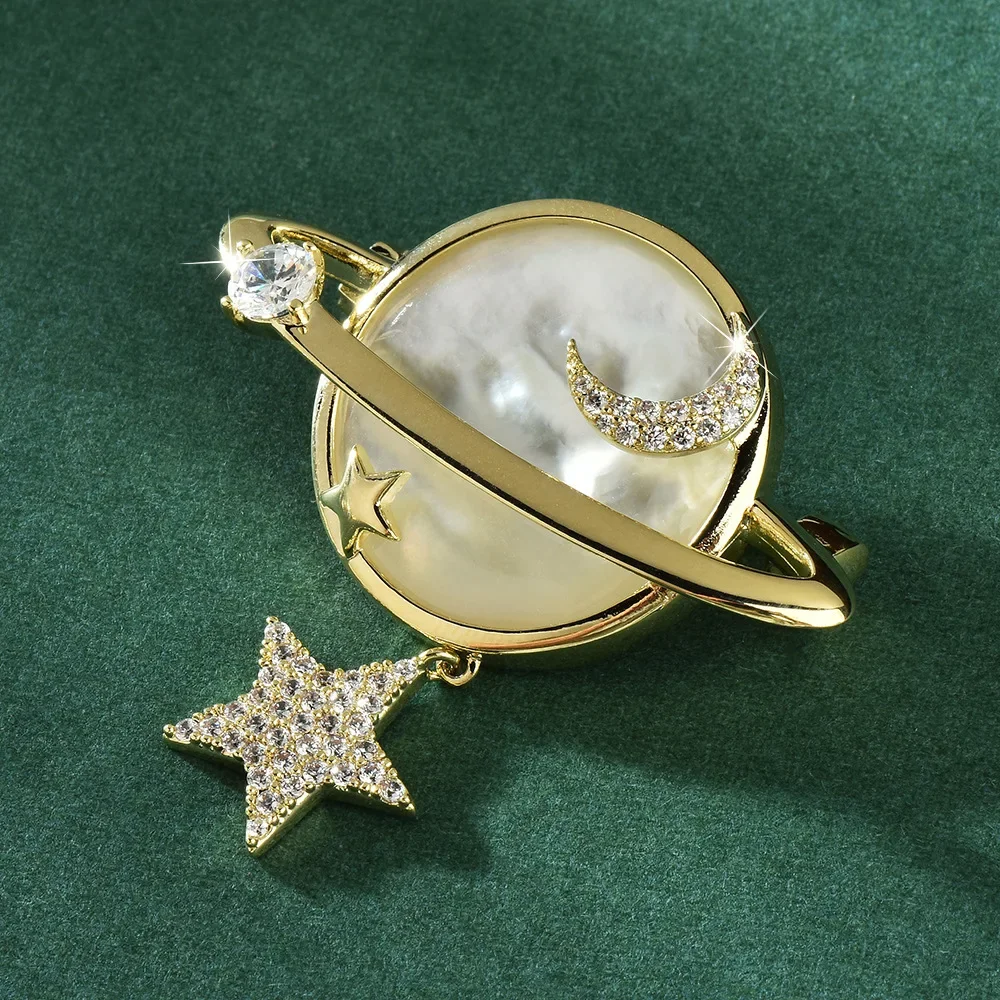 

New high-end cosmic brooch Zircon Star Moon clothing decoration brooch