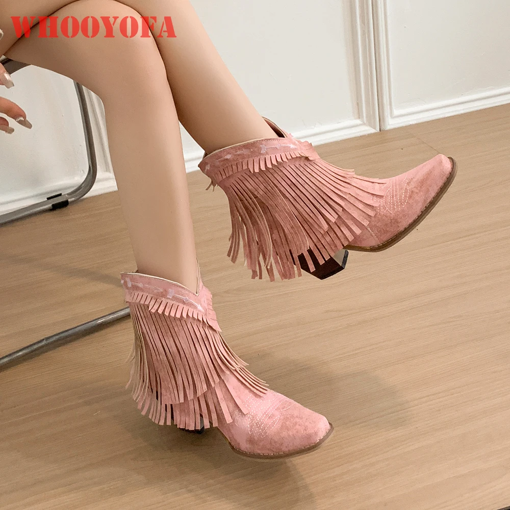 

Новые весенние женские ботильоны с кисточками розового абрикосового цвета для взрослых, женская обувь для вечеринок на высоком блочном каблуке, большие размеры 10, 40, 45, 47