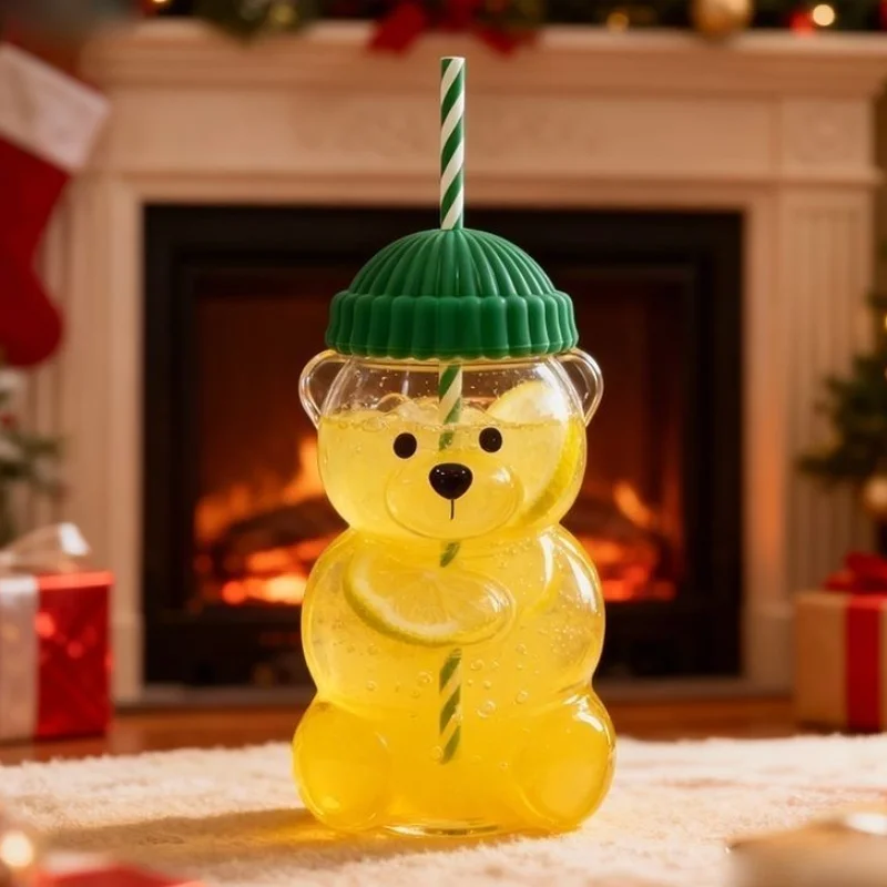 زجاجة عيد الميلاد القدح الدب البلاستيك/الزجاج عيد الميلاد القدح زجاجة ماء هدايا الحفلات كوب عصير الحليب فنجان القهوة زجاجة الشرب