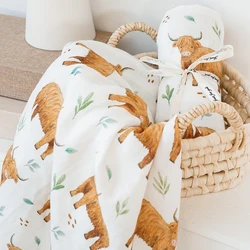 New Print Soft Baby Bath Towel Swaddle Wrap Bamboo Cotton Digital Print Muslin Swaddle Blanket For New Year Gift