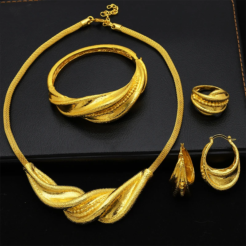 Brazilian Gold Plated Jewelry Set For Women Dubai Indian African Necklace Earrings Bridal Wedding Party Gift Jewellery