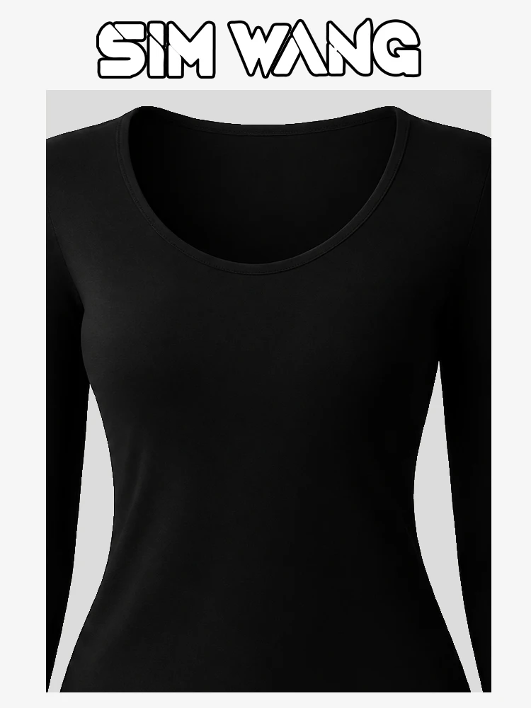 Simple low V-neck tight-fitting long-sleeved T-shirt for women, perfect for layering and versatile in style. - view 6