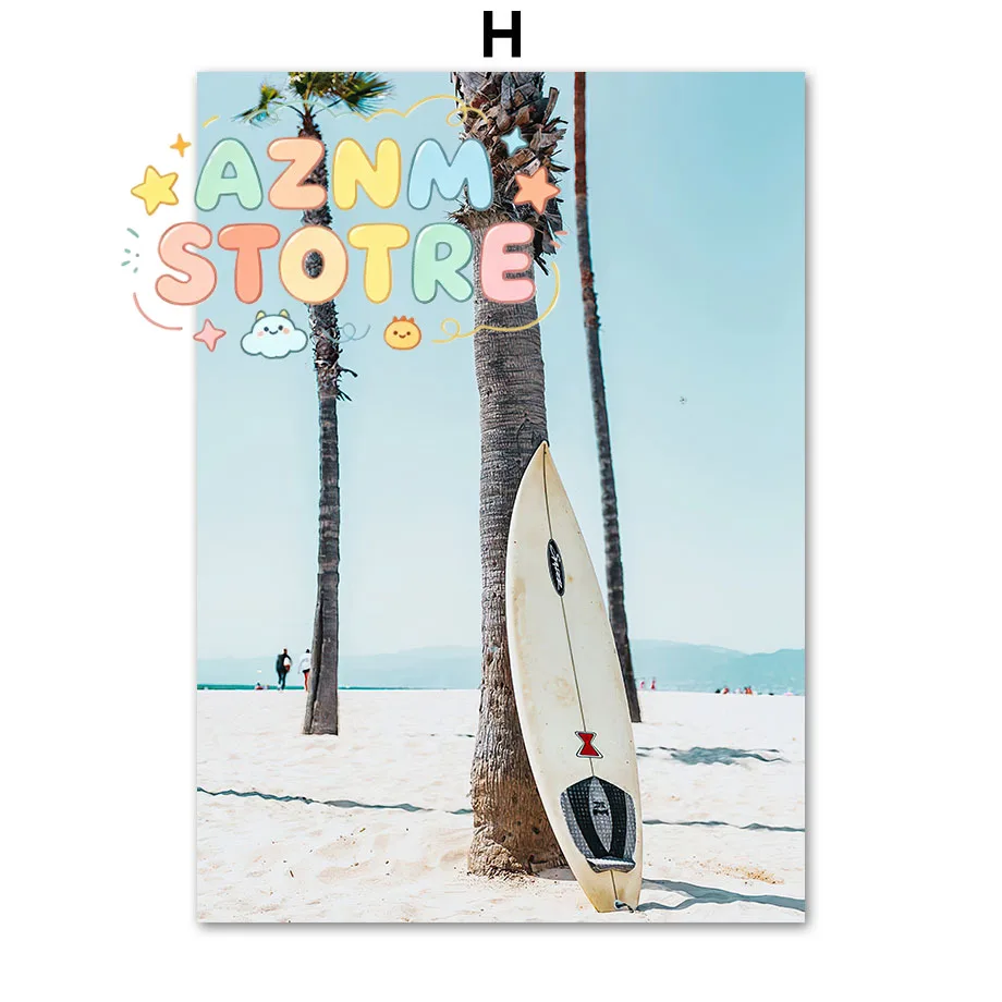 (No frame)Palm Trees Beach Surfboard Car Dolphin Pineapple Wall Art Canvas Painting Posters And Prints Wall Pictures For Livi