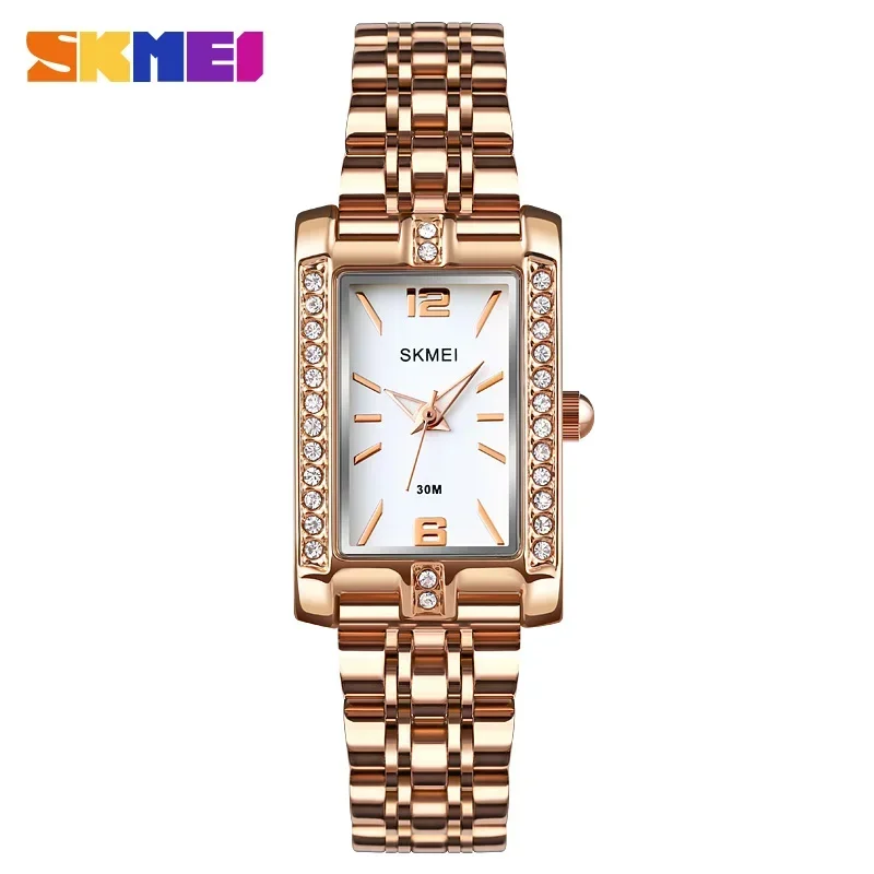 SKMEI Women's Quartz Watches Fashion Luxury Diamond Lady Hand Clock Wristwatch Elegant Vintage Woman Dress Watch Montre Femme