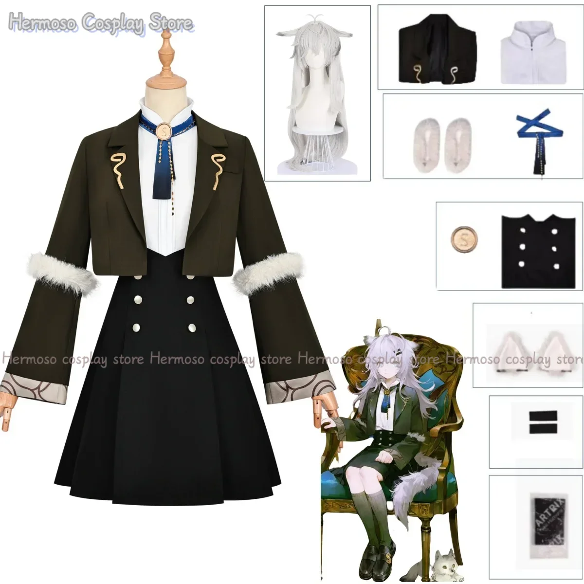 Newly Game Arknights Operator Lappland Cosplay Costume Wig Childhood Coat Skirt Uniform Prop Full Set Woman Cute Christmas Dress