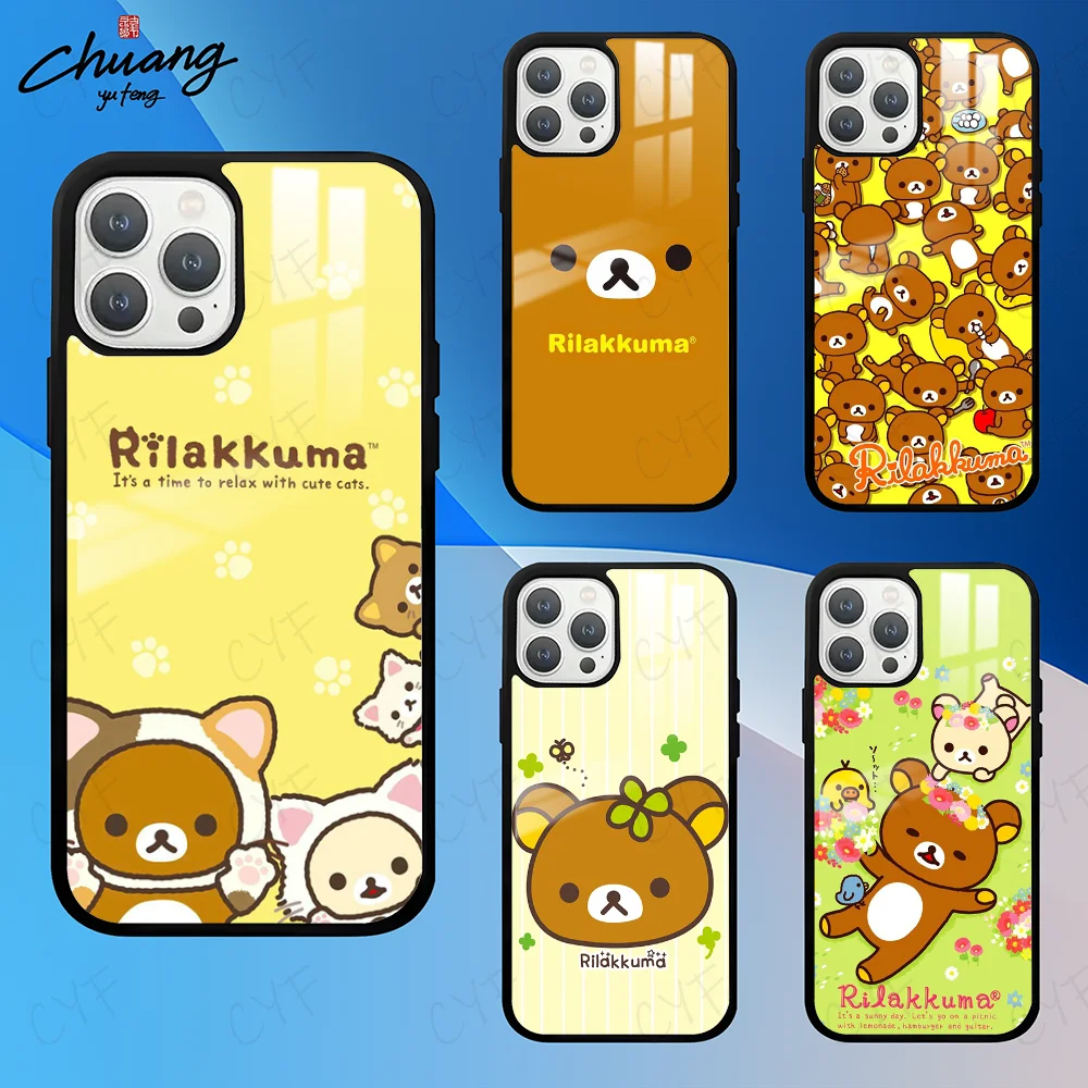 Anime Cute Cartoon R-Rilakkuma Phone Case For iPhone 16 15 14 13 12 11 Pro Max Plus Mini Fashion High Quality mirror phone case