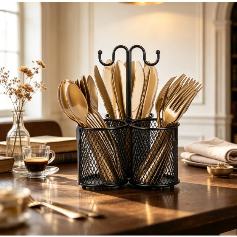 Cutlery Organizer Basket Metal Rust Resistant Storage Rack for Fork Spoon Chopsticks,Ideal for Picnic Party Tabletop Kitchen Use