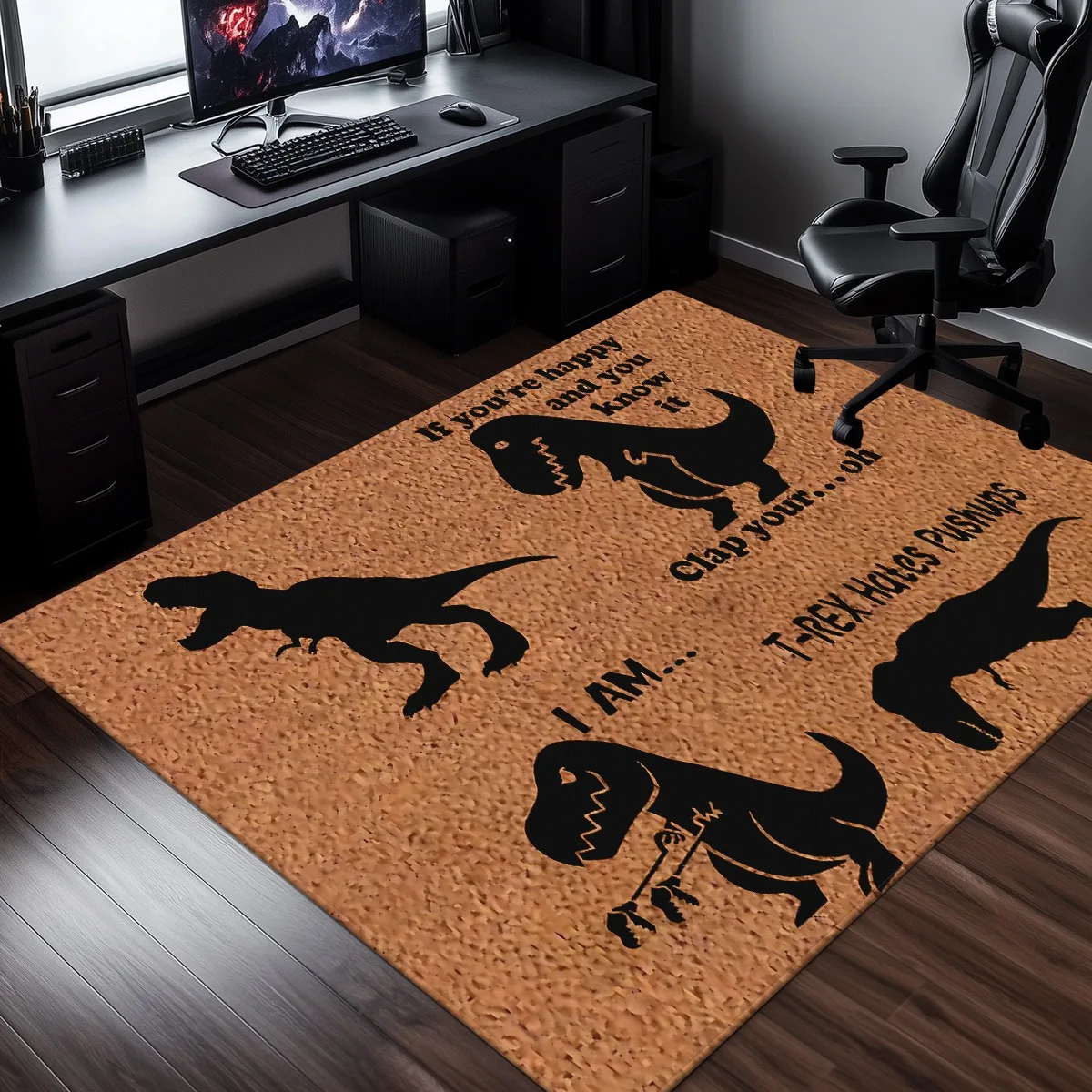 

T Rex Динозавр Силуэт Веселая Цитата Кристалл Бархатный Ковер Декор Детской Комнаты Грайливый Юмор Дизайн Мягкий Плюшевый Коврик Для Детей