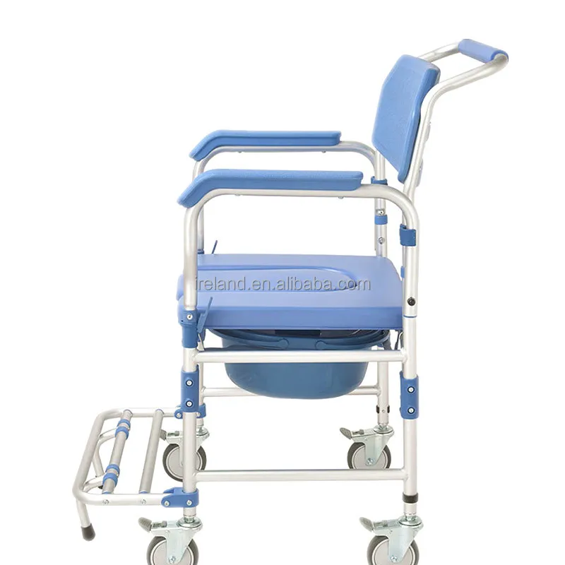 Adult Toilet Transfer Bedside Commode Shower Potty Chair with Wheels for Elderly and Disabled