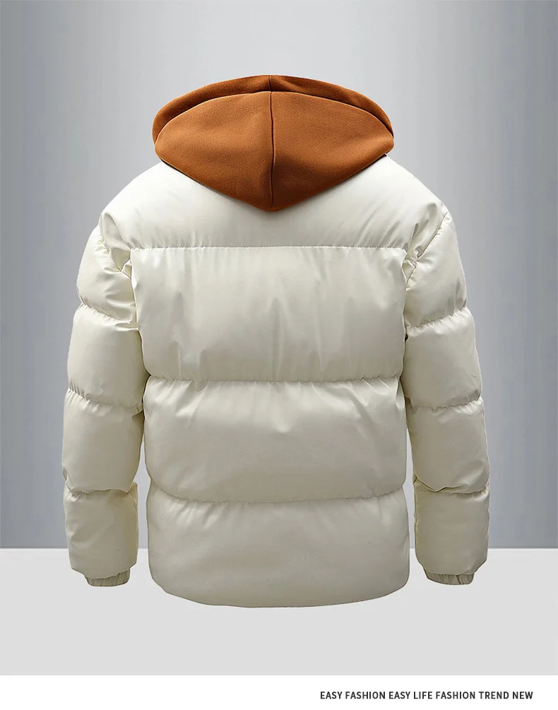 Fashion Solid Hooded Fleece Parkas Men Winter Thick Warm Parka Coat Men's Cotton Overcoat Warm Basic Style Casual Parkas