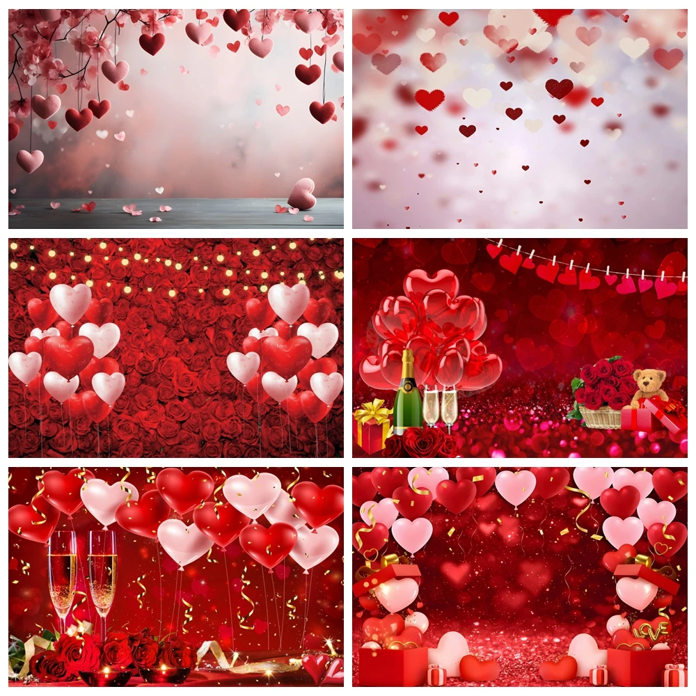 

February 14 Valentine's Day Backdrop Glitter Light Bokeh Red Love Heart Valentine Portrait Photography Background Photo Studio
