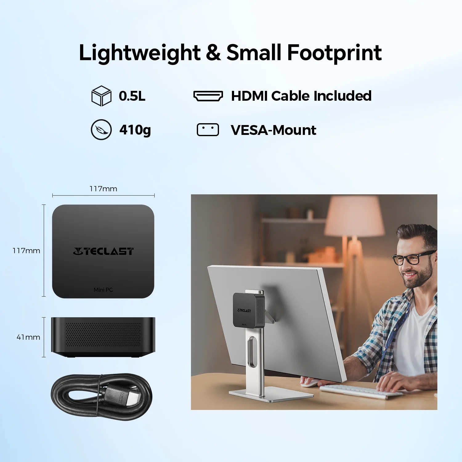 Teclast N20Pro, Mini PC, for Intel 12th Gen. N95, 8GB + 256GB, Windows 11 Pro, 400g lightweight, 15W TDP low heat, high efficiency, type C/Wi-Fi/USB/HDMI -Compatible