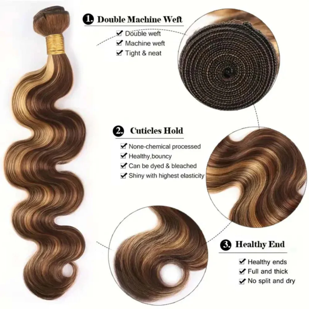 Honey Blonde Bundles With Closure Body Wave 13x4 Lace Frontal Human Hair Bundles With Closure Extensions 26 28 Inch Color #P4/27