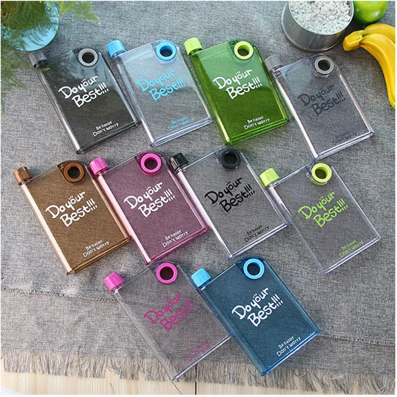 420ml criativo a5 garrafa de água plana de plástico transparente portátil chaleira fitness quadrado simples personalidade esportes garrafa potável