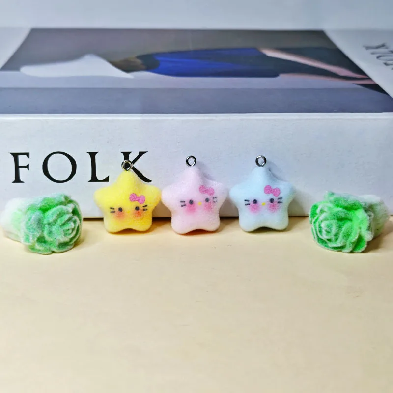 

20pcs 3D Flocking Resin Cute Stars Doll Cartoon Animal Charms For Keychain Necklace Earrings Making DIY Jewelry Accessories