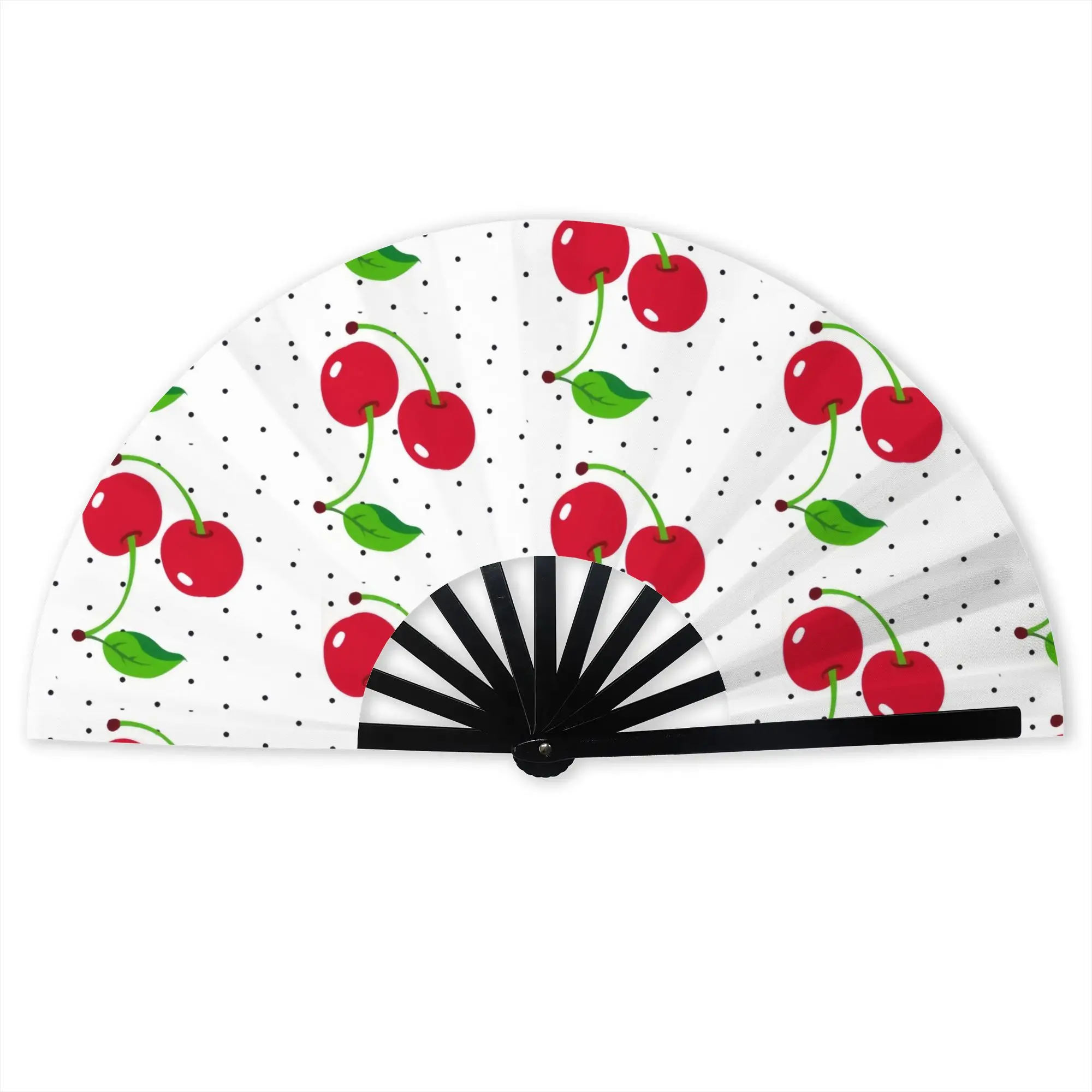 Glossy Red Cherries on Dotted White Hand Fan Promotional Gift Party  Durable Folding Fans Unique Bulk Pack Fan