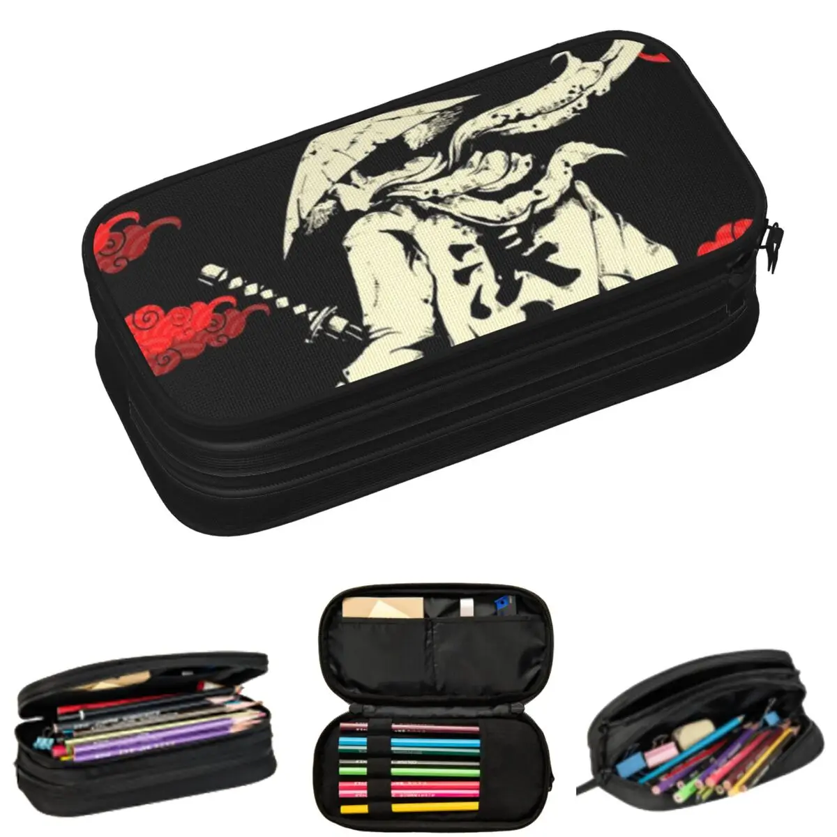 Red Cloud Japanese Samurai Warrior Anime1 Pencil Cases for Students Gifts Pen Box Pencil Bag Large Capacity Pencil Pouch