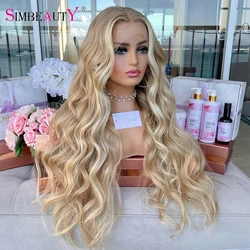 Indian 100% Human Hair Light Ash Blonde With Face Framing Highlight Natural Body Wave 13x6 Transparent Lace Front Wigs Real Look