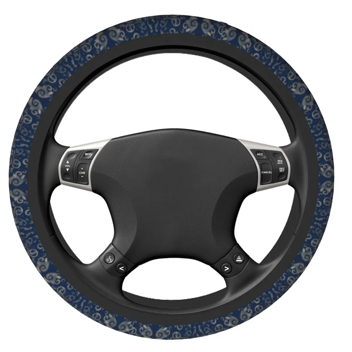 Fleur De Lis Blue Marble Gold Auto Car Steering Wheel Cover Sacred Lily Flower Universal Steering Wheel Protector Fit for Sedan