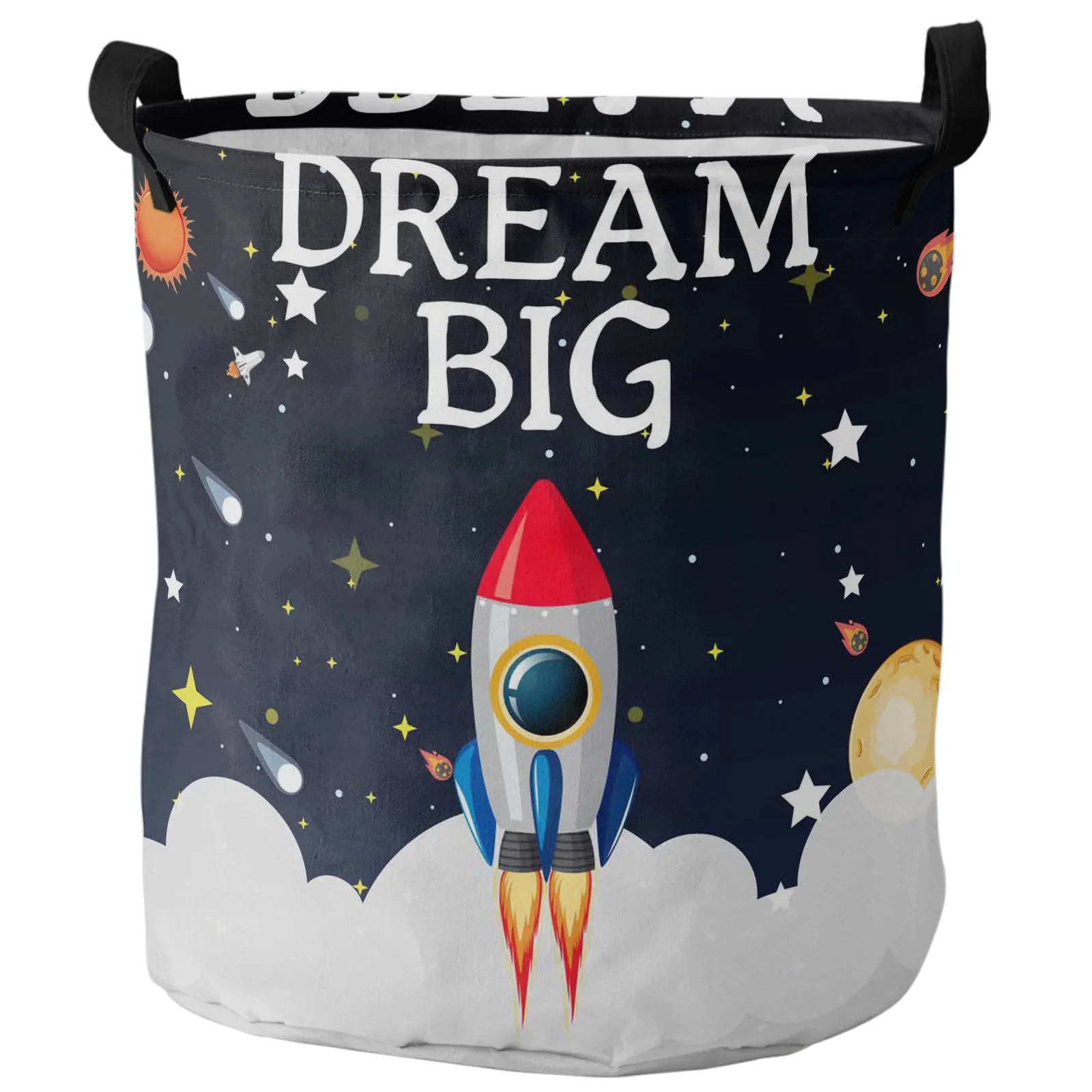 Space Universe Rocket Dream Big Dirty Laundry Basket Foldable Waterproof Home Organizer Basket Clothing Kids Toy Storage Basket