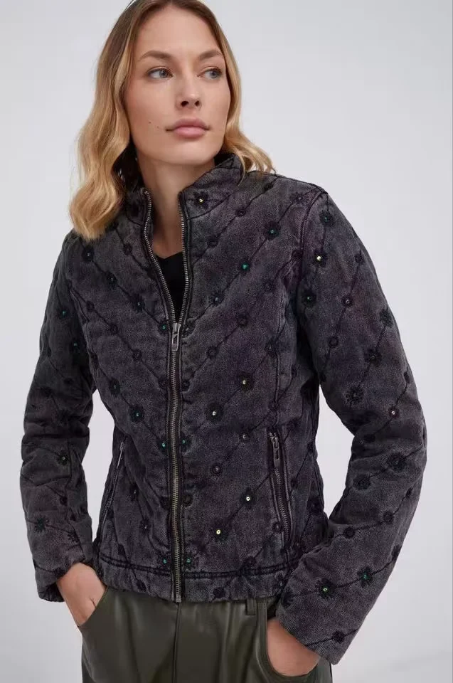 Foreign trade original single Spanish new color patchwork embroidered denim coat