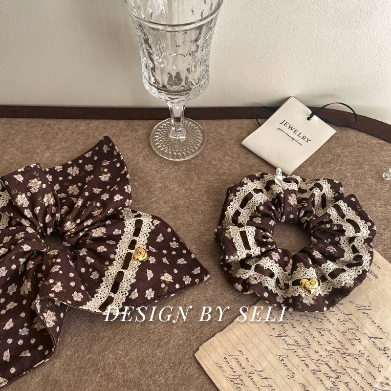 Hera Muse ~ Ikat Rambut Usus Besar Renda Polkadot Cinta Emas Perancis Bunga Retro Aksesori Rambut Ikat Rambut Canggih Temperamen