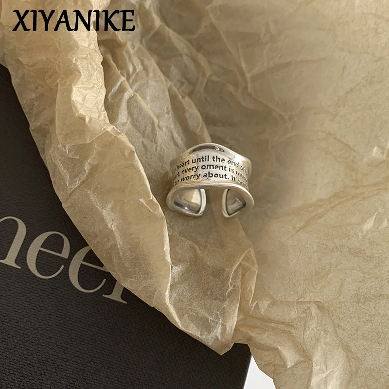 XIYANIKE Silver Color Wavy Pattern Letters Simple Open Ring Female Unique Design Finger Retro Punk Jewelry Wholesale Gift