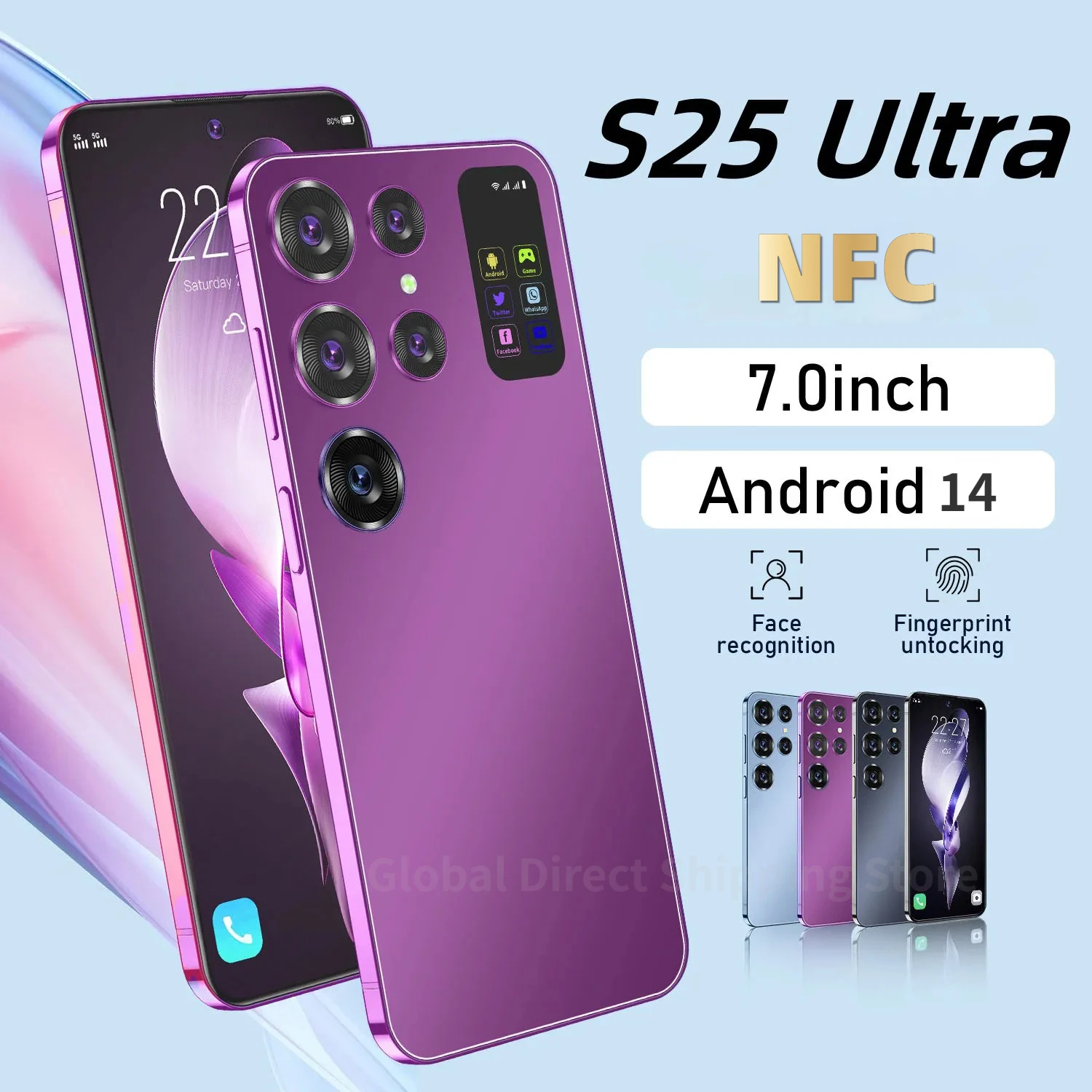 Smartphone S25 Ultra avec Écran HD de 22 Go + 2 To, Téléphone Portable de 7.0 mAh, Android 14, Débloqué par Reconnaissance Faciale, NDavid, 5G, 4G, pour Touriste