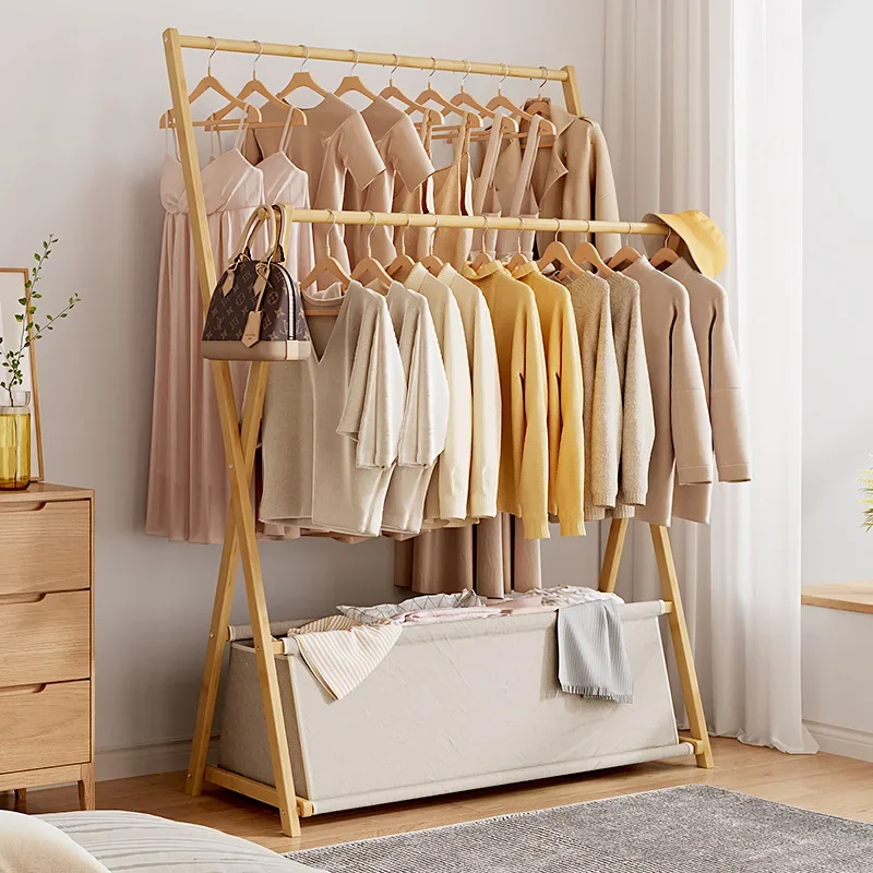 Folding Clothes Rack Living Room Cabinets Clothing Organizer Coat  Hanger Furniture Floor Standing Rack Bedroom Closets