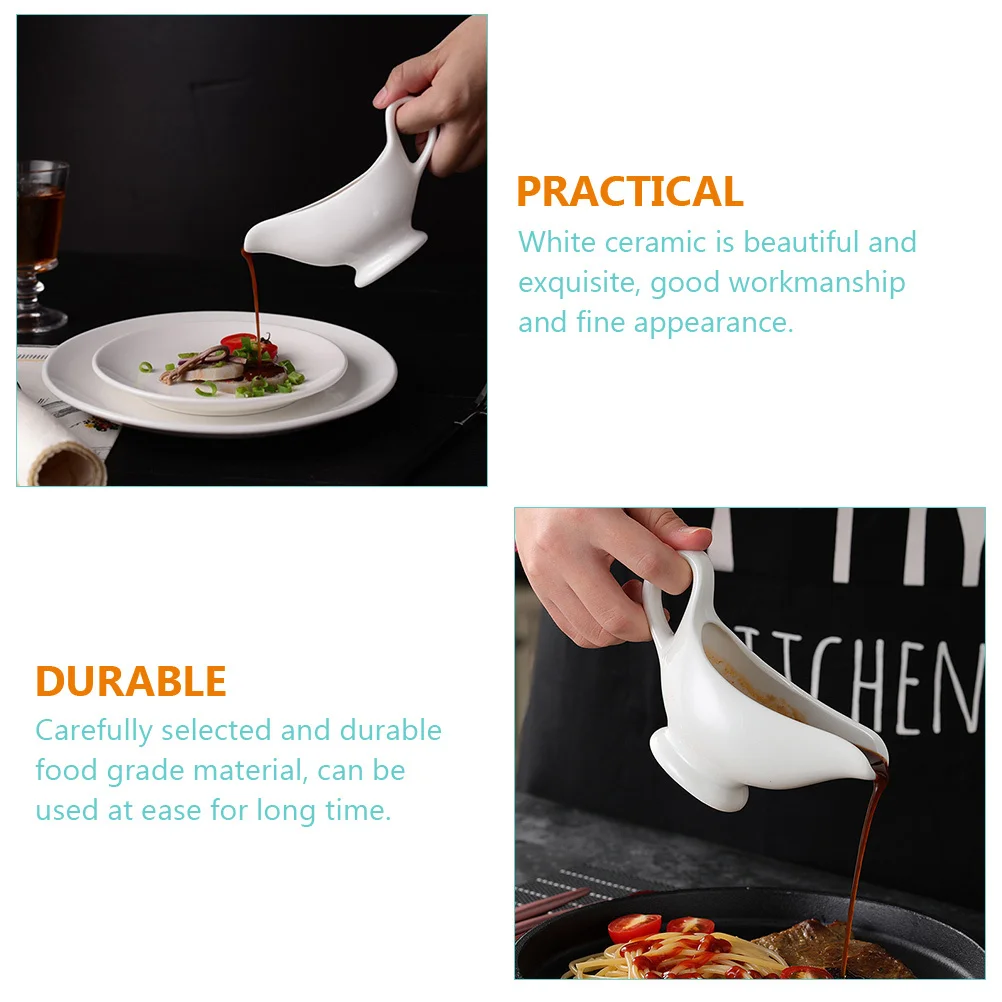 

White Ceramic Gravy Boat Sauce Cup for Mustard Vinegar Oil Chili Condiments Dishware Accessory for Home Hotel Bbq Picnic